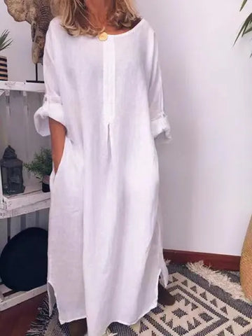 Langschaft Vintage-Kleid aus Baumwoll-Leinen – Laura