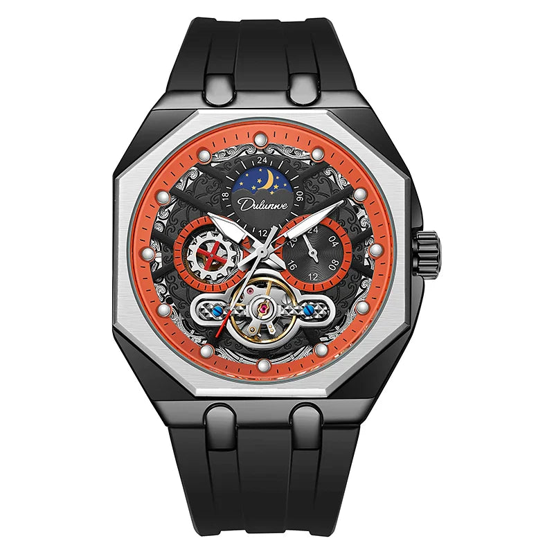 DULUNWE Luxus Automatische Herrenuhr Mit Tourbillon, Transparent, Mechanisch, Luminous, Wasserdicht