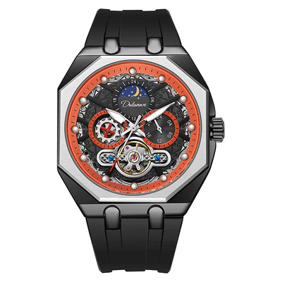 DULUNWE Luxus Automatische Herrenuhr Mit Tourbillon, Transparent, Mechanisch, Luminous, Wasserdicht