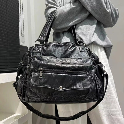 Damen Vintage Tote Bag aus Veganem Leder, Y2K Stil, Große Kapazität, Schulter- und Crossbody-Design