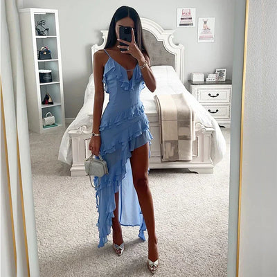 Lilah V-Ausschnitt Rüschenslimkleid - Raffinierter Schnitt für Elegante Auftritte