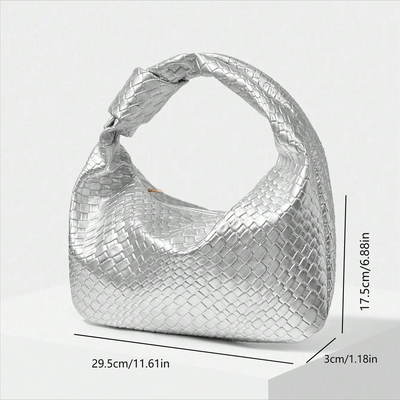 Hochwertige Silberne Damenhandtasche mit Knotendekoration - Perfekt für Einkaufen, Dates und Hochzeiten