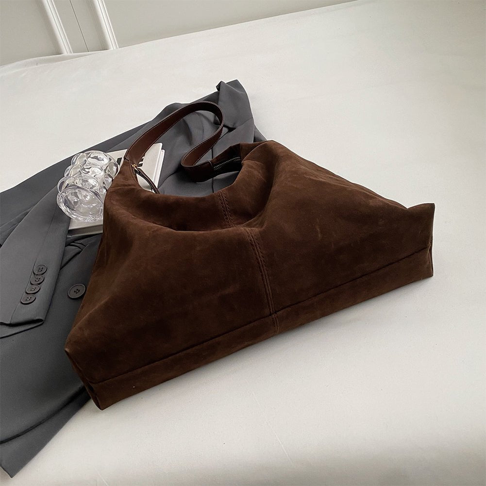 Damenhandtasche aus veganem Wildleder mit Reißverschluss