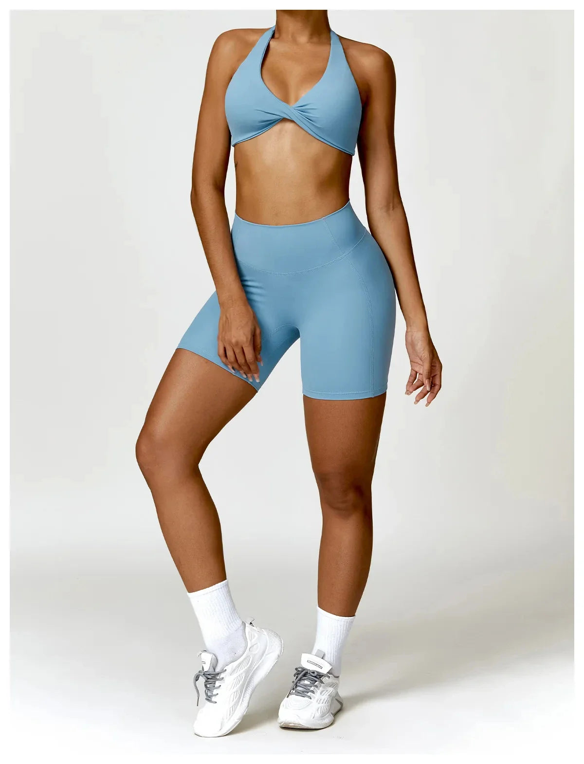 Sportedly 2-teiliges Damen Yoga Outfit: Nahtloser Sport-BH, Sexy Gym Shorts & Leggings