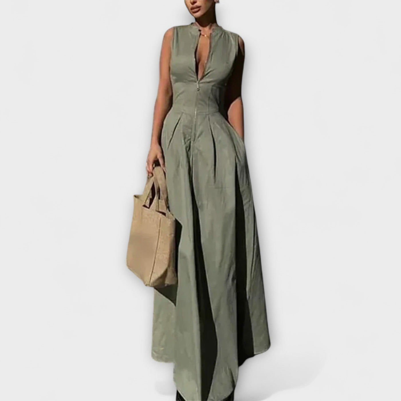 Ärmelloses Plissee Bodycon Midi Kleid