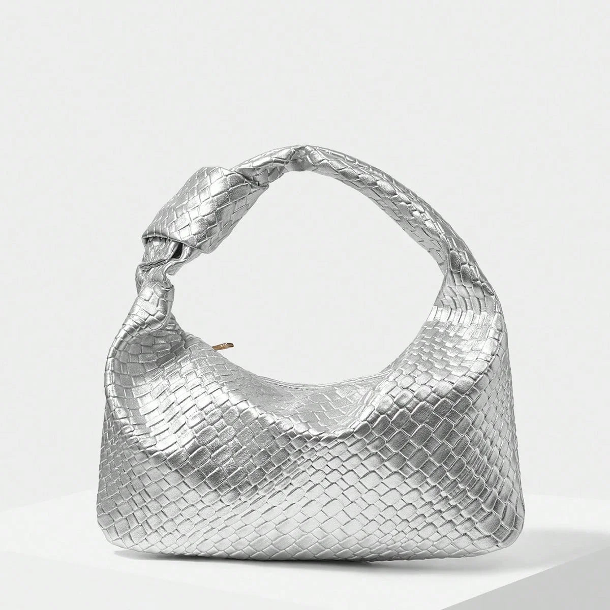 Hochwertige Silberne Damenhandtasche mit Knotendekoration - Perfekt für Einkaufen, Dates und Hochzeiten