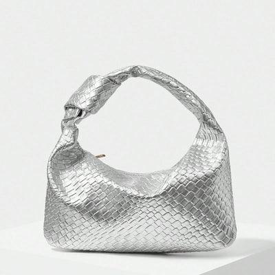 Hochwertige Silberne Damenhandtasche mit Knotendekoration - Perfekt für Einkaufen, Dates und Hochzeiten