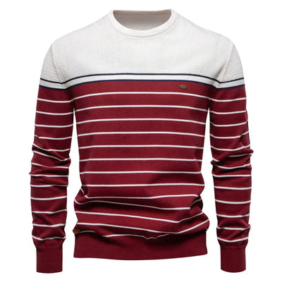 Liam™ Gestreifter Baumwollpullover - Eleganter Slim-Fit, Hochwertiger Komfort für Jeden Anlass