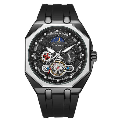 DULUNWE Luxus Automatische Herrenuhr Mit Tourbillon, Transparent, Mechanisch, Luminous, Wasserdicht