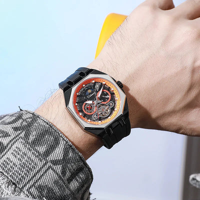 DULUNWE Luxus Automatische Herrenuhr Mit Tourbillon, Transparent, Mechanisch, Luminous, Wasserdicht