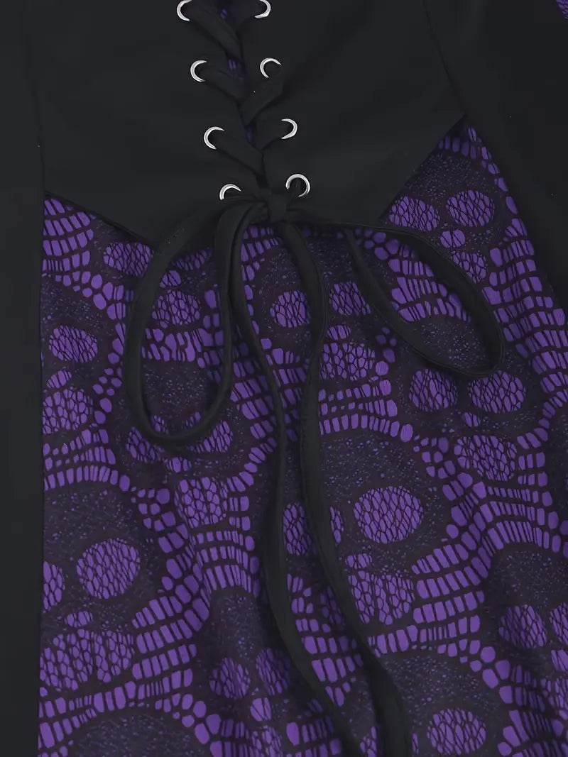 SkullLace Gothic Bluse – Damenbluse mit Totenkopf-Print & Taillenschnürung