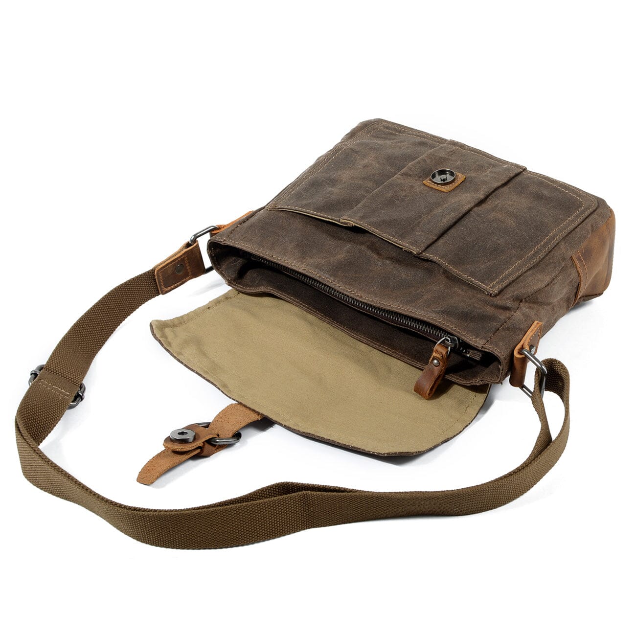 Kleine Canvas Messenger Tasche Aus Gewachstem Baumwoll-Canvas & Crazy Horse Leder - Unisex