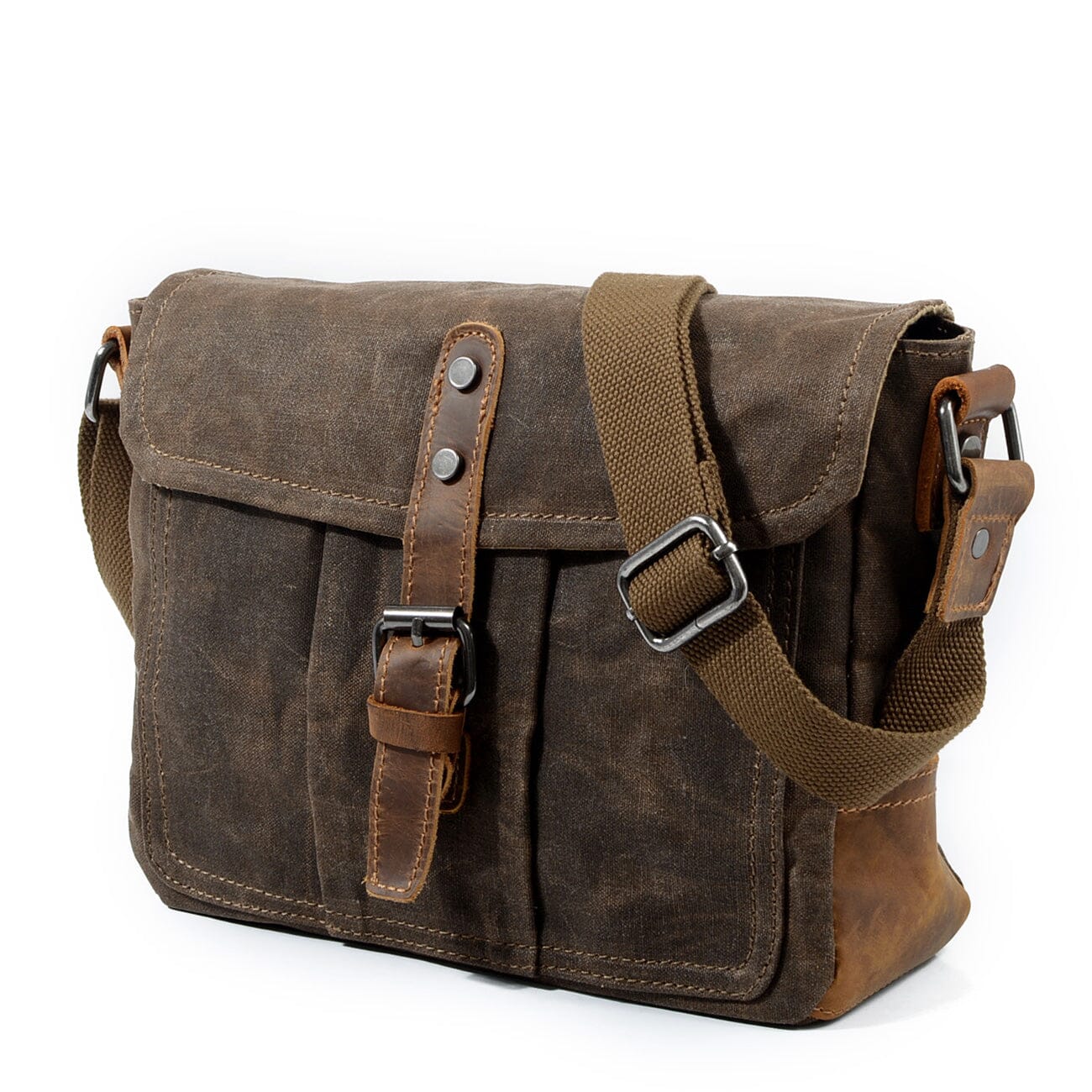 Kleine Canvas Messenger Tasche Aus Gewachstem Baumwoll-Canvas & Crazy Horse Leder - Unisex