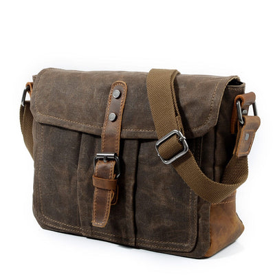 Kleine Canvas Messenger Tasche Aus Gewachstem Baumwoll-Canvas & Crazy Horse Leder - Unisex