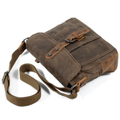Kleine Canvas Messenger Tasche Aus Gewachstem Baumwoll-Canvas & Crazy Horse Leder - Unisex