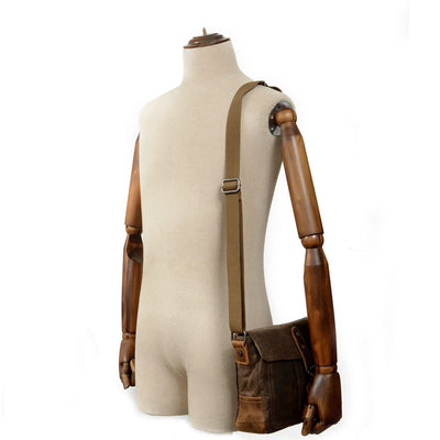Kleine Canvas Messenger Tasche Aus Gewachstem Baumwoll-Canvas & Crazy Horse Leder - Unisex