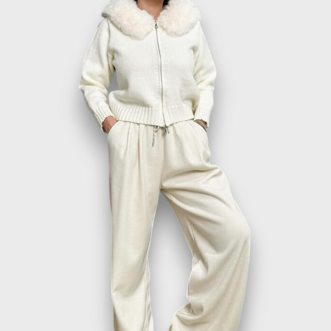 Alisanne – Strickjacke mit Reißverschluss und Faux-Fur-Kragen