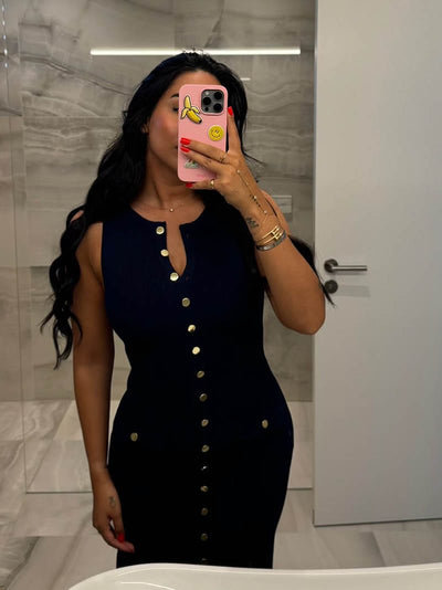 Rosamund | Elegantes Knopfdetail Ärmellos-Maxikleid – Zeitlose Klasse & Raffinesse