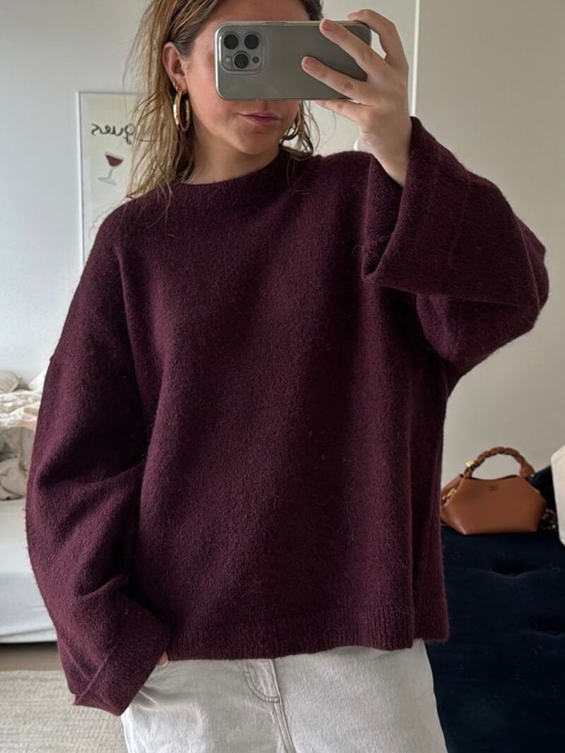 Damen Pullover Bordeaux – Warmer Strickpullover mit Rundhals