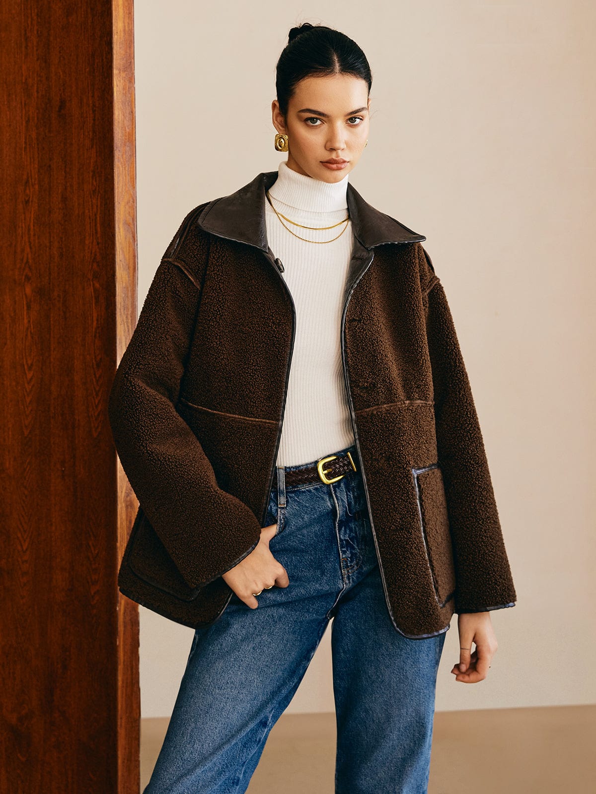 Sofia | Elegante Leder Wendejacke für Damen mit Teddy-Futter