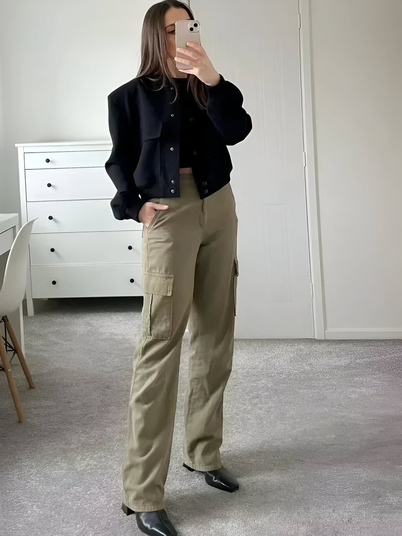 Kurze Damen Übergangsjacke – Collegejacke mit Knöpfen & Bündchen