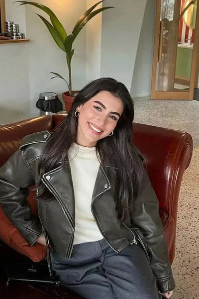 Klassische Cropped Biker Lederjacke