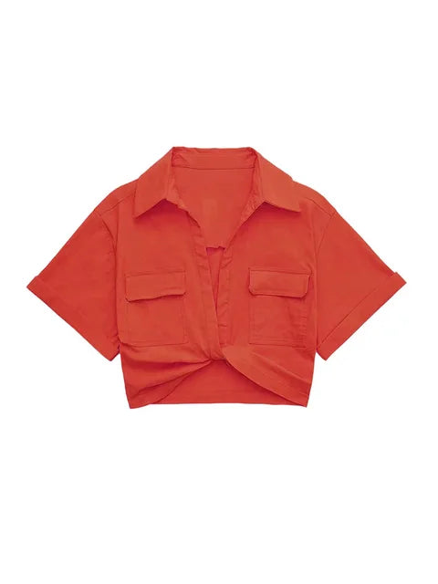 Vintage-Look Damenbluse aus Leinen mit Kurzärmeln –Clara