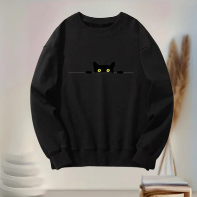 Victoria | Playful Schwarz Katze drucken Frauen Sweatshirt