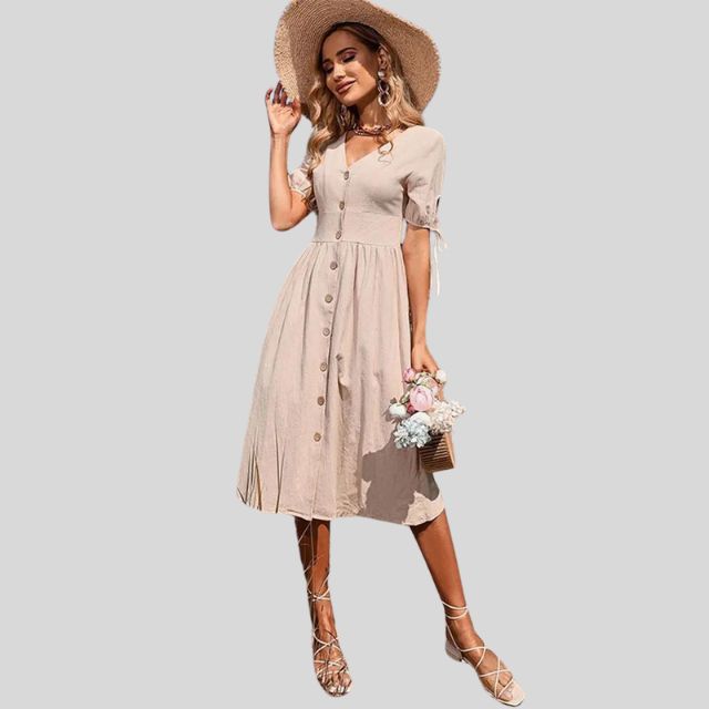 Midikleid mit Kurzärmeln & Knopfverschluss  | Lena