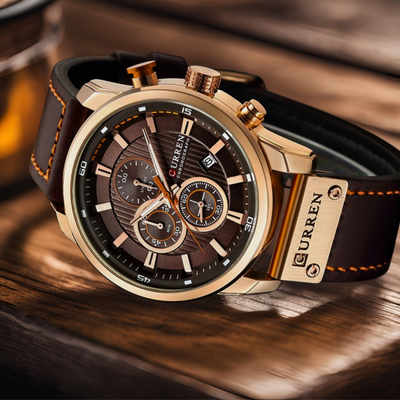 Elegante Quarzuhr mit 5ATM Wasserdichtigkeit und Lederarmband für Stilbewusste Männer