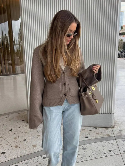 V-Ausschnitt Strickjacke mit Eleganter Struktur