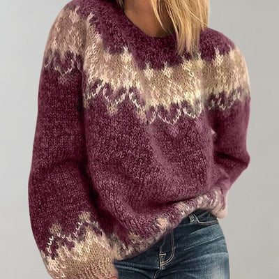 Norweger Grobstrickpullover Damen | Rundhalsausschnitt Mit Muster