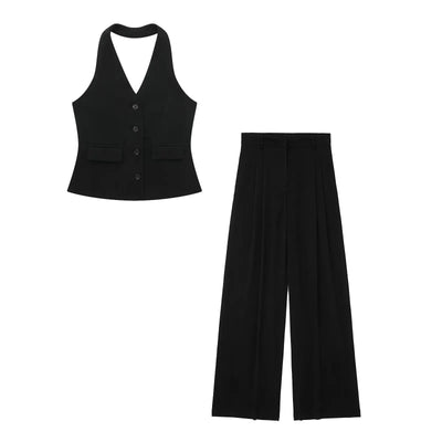 Elegantes Damen Neckholder Set Rückenfrei Slim-Fit Hose