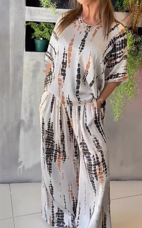 Elegantes Damen Satinanzug Set Rundhals