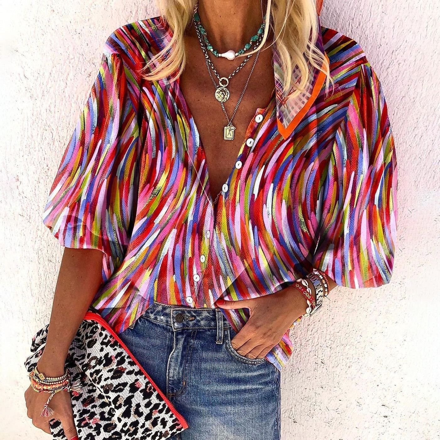 Vanessa | Trendy Boho Casual V Ausschnitt Bluse