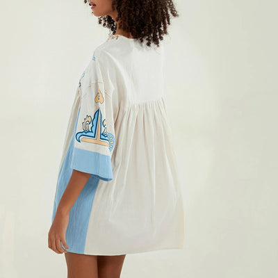 Lässiges Oversize Boho Damen Minikleid mit 3/4 Ärmeln