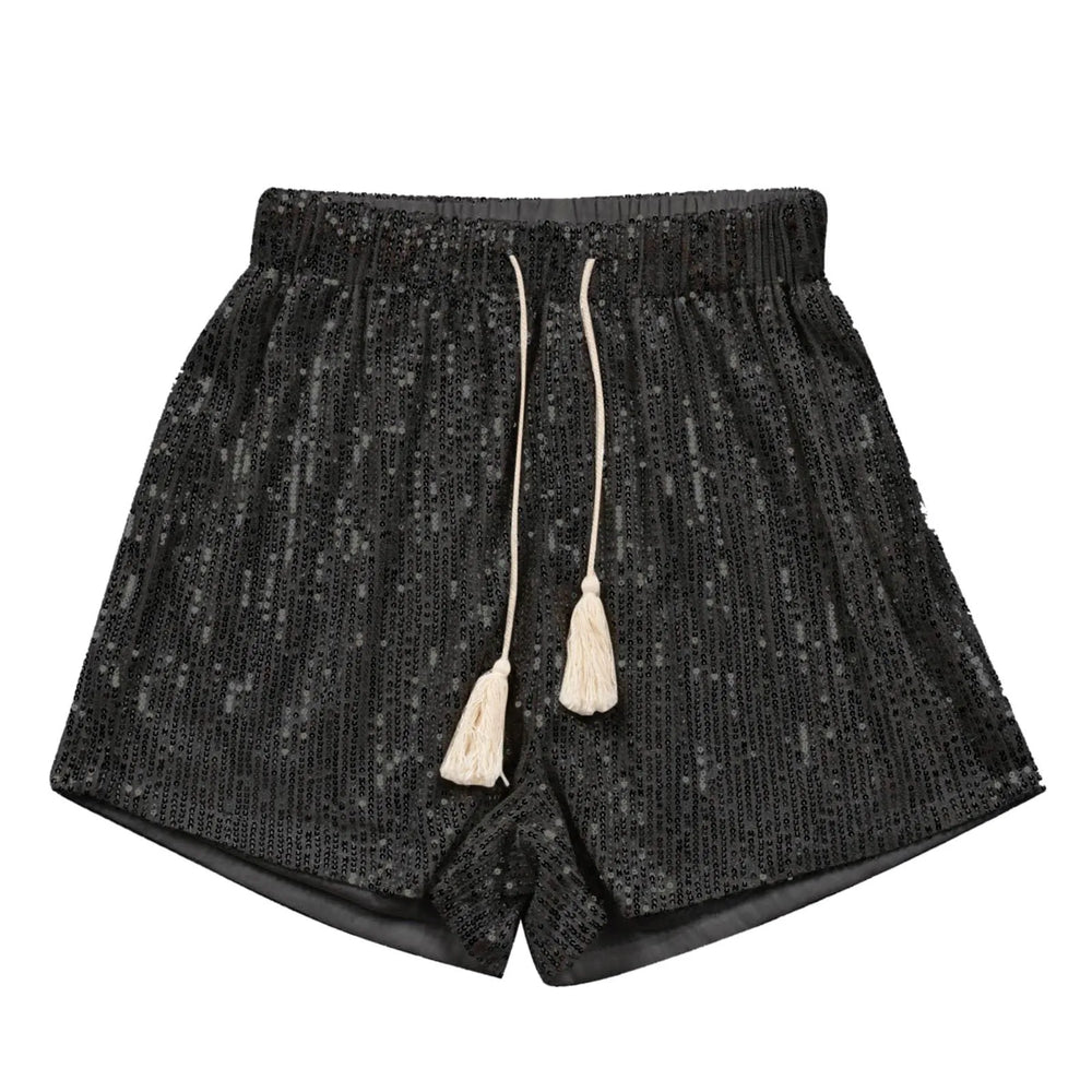 Trendige Pailletten Shorts Damen | Sommer Party High Waist Shorts | Glänzende Abendmode