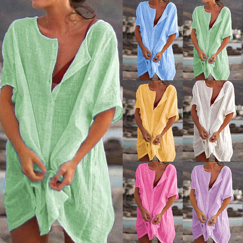 Giselle | Sommerausverkauf Damen Baumwoll- und Leinen lockeres Langarmshirt