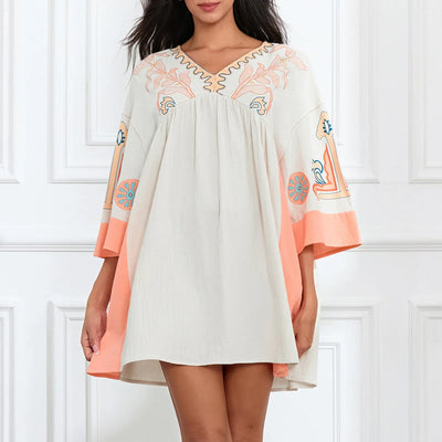 Lässiges Oversize Boho Damen Minikleid mit 3/4 Ärmeln