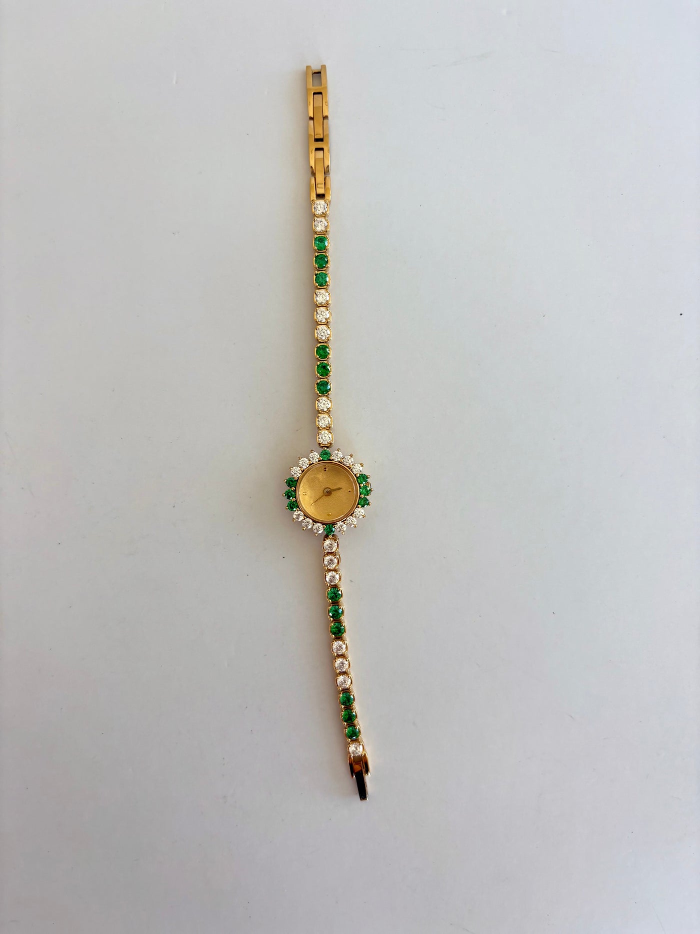 Elegante Kristall Damen Vintage Quarz Armbanduhr Gold-Grün