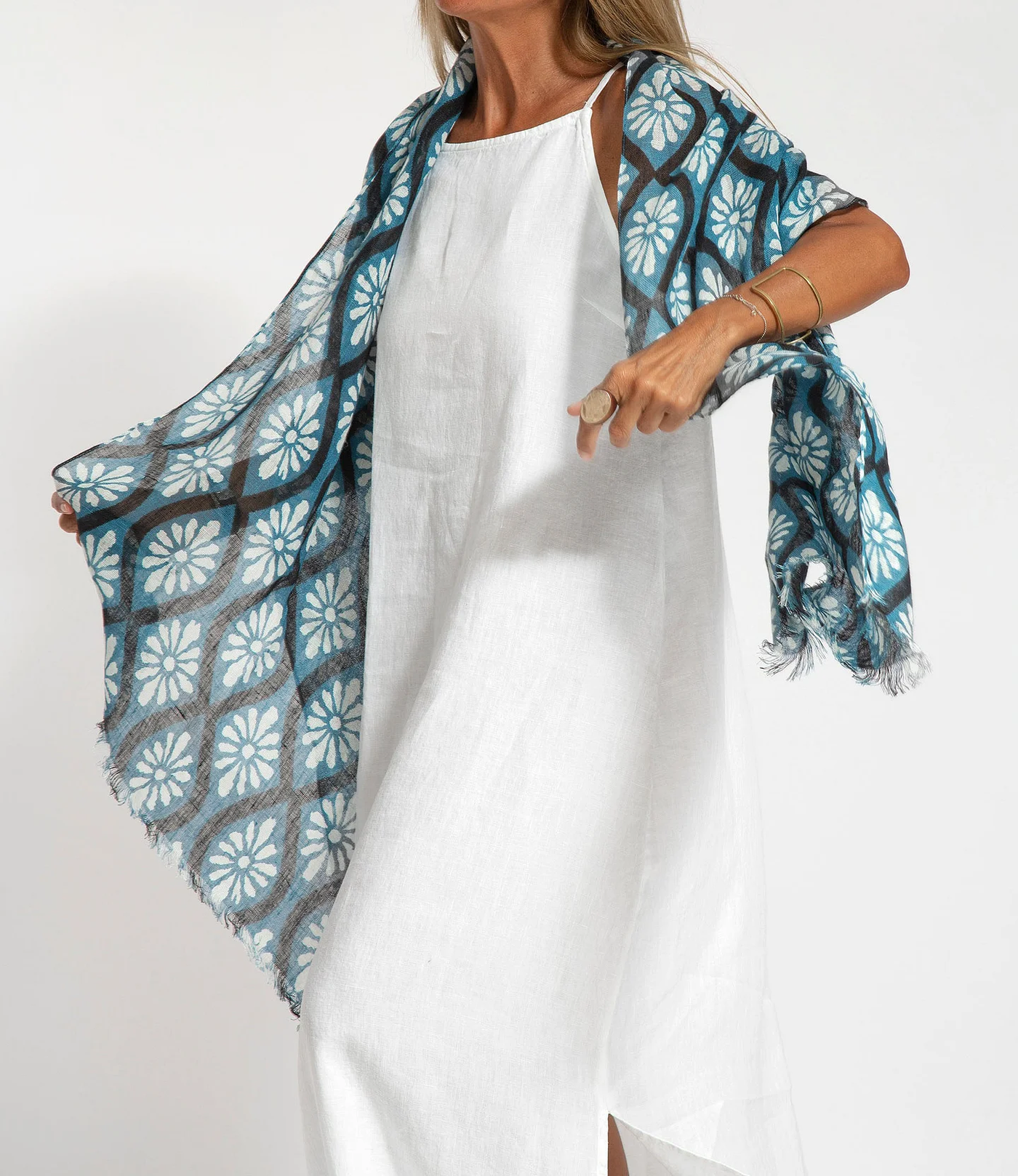 Langes ärmelloses Abendkleid aus Baumwolle-Leinen-Mix - Julia