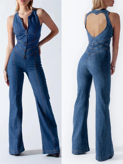 Stylisher Damen Denim Jumpsuit mit Rückenausschnitt