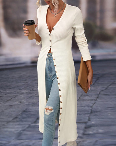 Lange Strickjacke mit Knöpfen für Damen