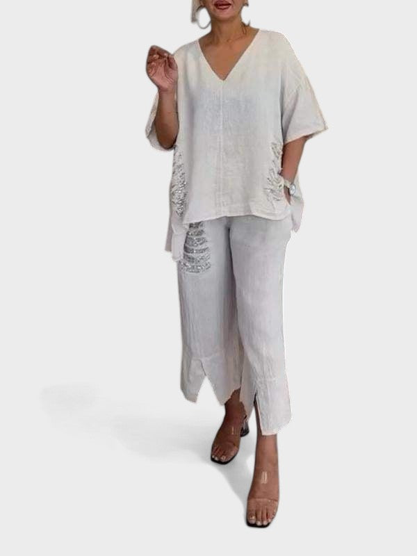 Raisa - V-Ausschnitt Zweiteiliges Set Für Sommer