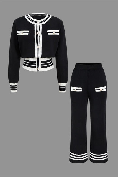 Ariella | Stilvolles Strick-Zweiteiler-Set mit Cropped-Cardigan & Weitbein-Hose