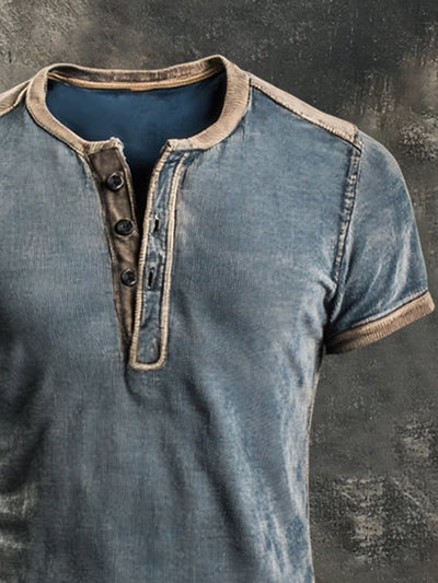 Lässiges Henley Oberteil Im Retro Farbblock Stil für Herren