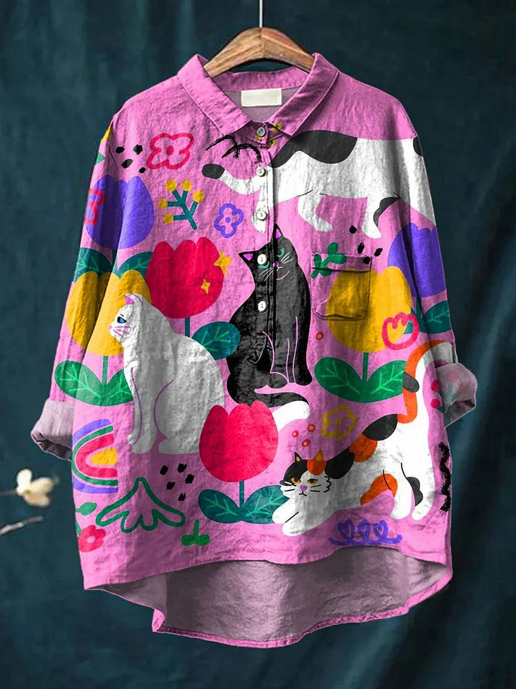 Thalia™ – Künstlerisches T-Shirt mit Katzen-Print