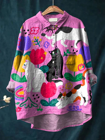 Thalia™ – Künstlerisches T-Shirt mit Katzen-Print