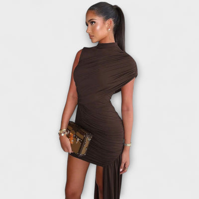 Lila - Schickes, schmal geschnittenes Kleid mit Rundhalsausschnitt und Plissee