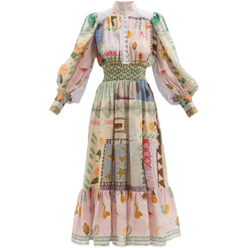 Böhmisches Maxikleid mit Patchwork- Clara